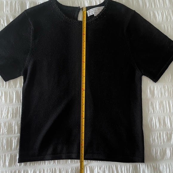 PRINCIPLES Vintage Black Short Sleeve Sweater Delicate Bead Detail Neckline - Picture 12 of 13